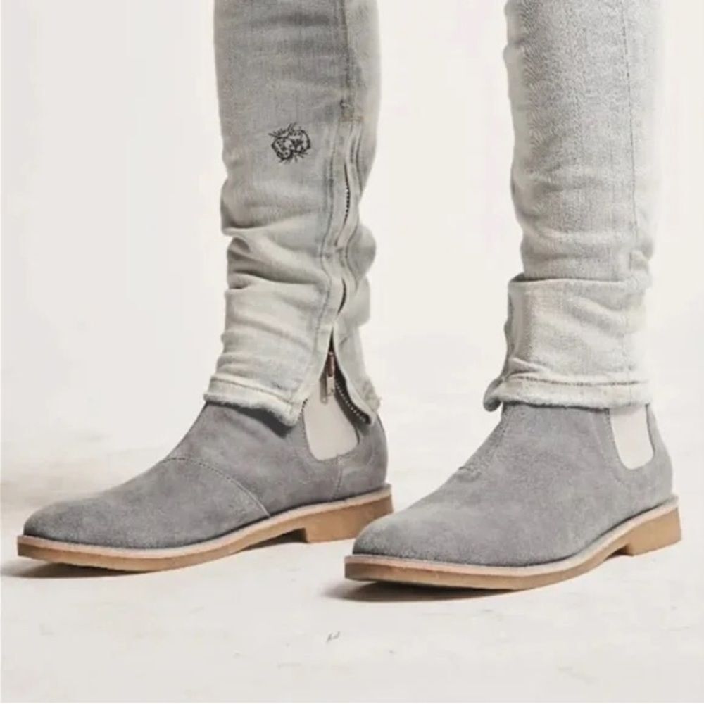 New CIVIL REGIME Brando Gray Suede Chelsea Ankle Boot Leather Chukka Size 8 41